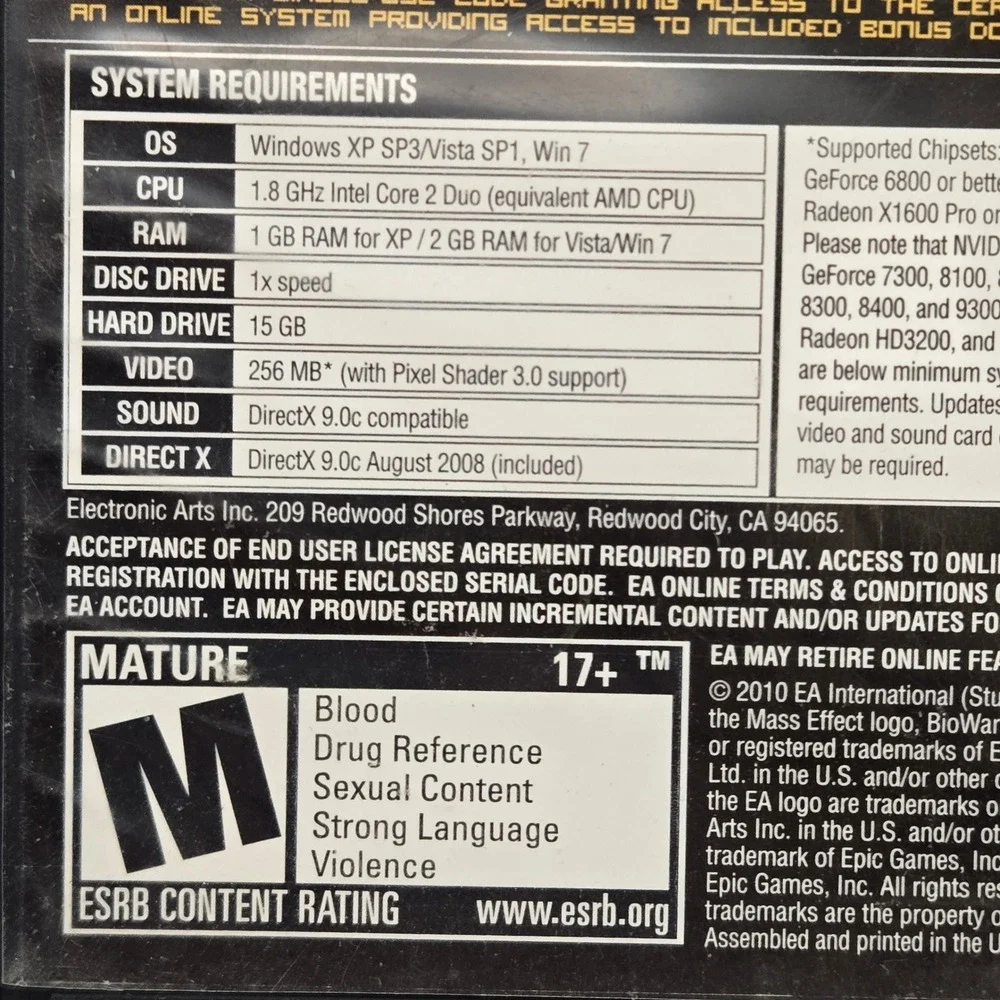 Electronic Mass Effect 2 PC Video Game Mature Sci-Fi RPG BioWare 2-Disc 2010